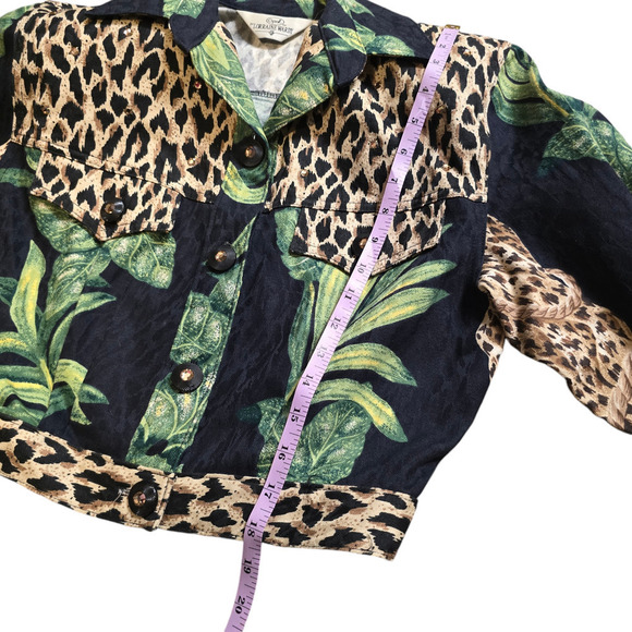 Vintage 80s 100% Cotton Jungle Print Cropped Button Up Lorraine Wardy Jacket XS - Picture 9 of 9